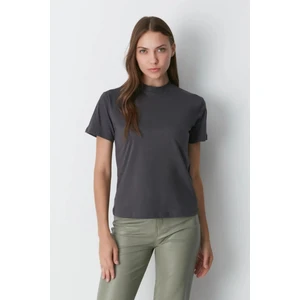 Tight Lady %100 Organik Pamuk Kadın Füme Basic Ribana'lı Dik Yaka Örme T-Shirt Yarım Balıkçı