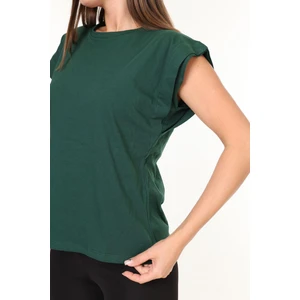 Tight Lady %100 Pamuk Kadın Zümrüt Yeşili Vatka Görünümlü Koltuk Altı Parçalı Yarasa Bisiklet Yaka Tişört