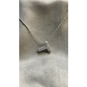 T Harfli Zirkon Taşlı Çelik Kolye