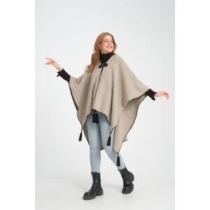 Düz Triko Balıkçı Dikişli Düğme Detaylı Şık Tasarımlı Panço, Panço, Düz Desensiz Şal Panço