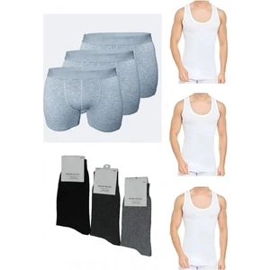 Toplam 9 Parça Atlet - Boxer - Çorap Takımı 3 Boxer 3 Atlet 3 Çorap