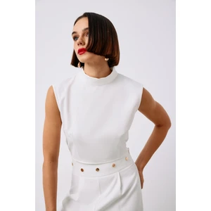 Çıt Çıt Detaylı Crop Bluz - Ekru