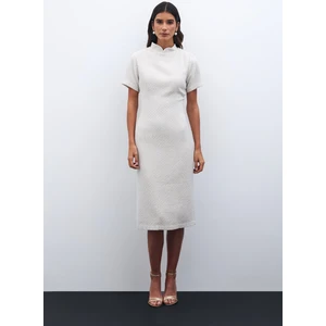Dik Yaka Tüvit Elbise - Taş