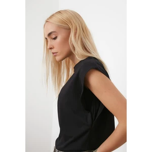 Tight Lady Siyah %100 Pamuk Vatka Görünümlü Basic Bisiklet Yaka Örme T-Shirt