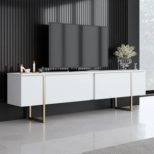 Modatte Mobilya Luxe Gold Metal Ayaklı Beyaz Tv Sehpası