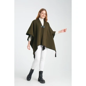 Düz Triko Balıkçı Dikişli Düğme Detaylı Şık Tasarımlı Panço, Panço, Düz Desensiz Şal Panço