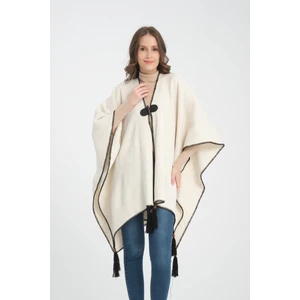 Düz Triko Balıkçı Dikişli Düğme Detaylı Şık Tasarımlı Panço, Panço, Düz Desensiz Şal Panço