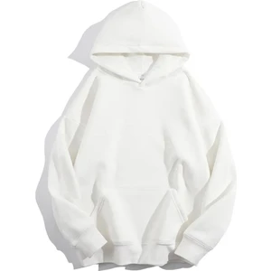 Kadın Beyaz Düz Oversize Kapüşonlu Sweatshirt Hodie