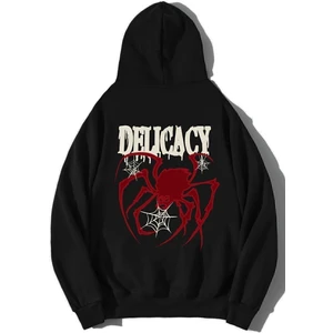Unisex Siyah Oversize Delicacy Kapüşonlu Sweatshirt Hoodie