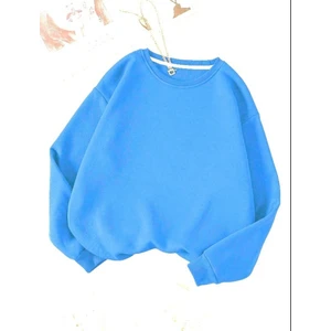 Kadın 3 Iplik Indigo Mavi Düz Bisiklet Yaka Sweatshirt