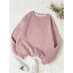 Kadın 3 Iplik Gül Kurusu Düz Bisiklet Yaka Sweatshirt