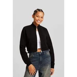 Tight Lady Kadın %100 Pamuk Siyah Şardonsuz 3 Iplik Yumuşak Dokulu Fermuarlı Dik Yaka Sweatshirt