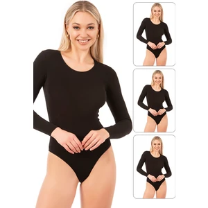 Özkan Underwear Özkan 0600 3'lü Paket Kadın Pamuklu Likralı Süprem Uzun Kollu Yuvarlak Yaka Kancalı Çıtçıtlı Örme Body