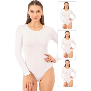 Özkan Underwear Özkan 0600 3'lü Paket Kadın Pamuklu Likralı Süprem Uzun Kollu Yuvarlak Yaka Kancalı Çıtçıtlı Örme Body
