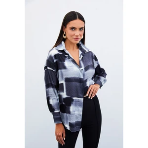 Desenli Uzun Gömlek - Siyah