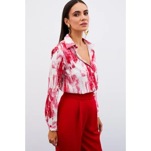 Desenli Düz Gömlek - Fuşya