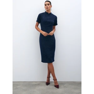 Dik Yaka Tüvit Elbise - Lacivert