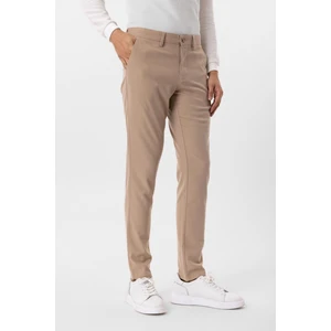 Dar Kalıp Armür Desenli Bej Keten Pantolon