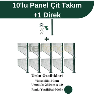 10’lu Panel Çit Takım Çift Telli ve 1 Direk Avantaj Paketi Yeşil (25 Metre)