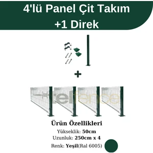 4 'lü Panel Çit Takım 50X250 cm Çift Telli + 1 Direk Avantaj Paketi (10 Metre)