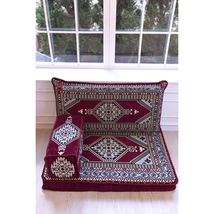 Bakırözü Home Şark Köşesi Takımı , 95  cm  Yer Minderi Takımı Bordo Yahyalı Modeli (3 Parça)