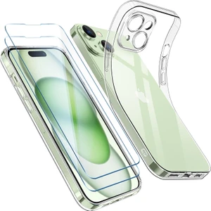 iPhone 15 Şeffaf Silikon Kılıf + 2 Adet Cam Ekran Koruyucu Seti