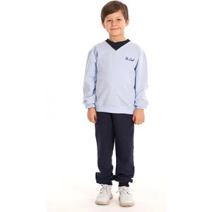 Bisiklet Yaka Uzun Kol Yaka Renk Detaylı Bel Lastikli Bebek Mavisi Renk Erkek Çocuk Ikili Takım