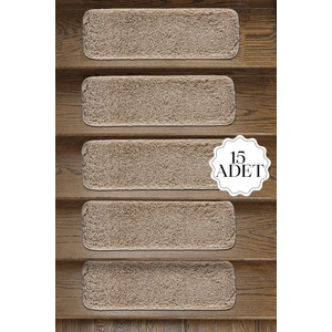 Bej Shaggy Doğal Kaymaz Taban Yıkanabilir Koli İçi 15’li Merdiven Halısı