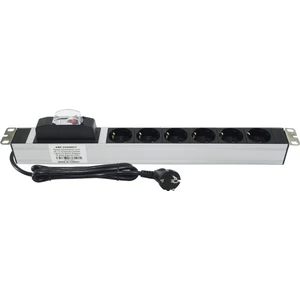 AMP Connect® 19" Basic PDU Series, 19", 1U, 6 Şebeke Soket, 16A Sigorta, 1 Phase, 250V AC, 16A, 1,5 
m 3x1,5 mm² H05VV-F Cord, F Type Plug(6'lı Sigortalı Alüminyum Rack Kabin Prizi PDU)