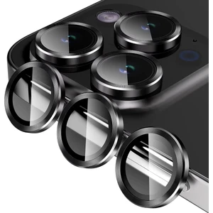 Apple iPhone 15 Pro / 15 Pro Max Ile Uyumlu Darbeye Dayanıklı Mekanizmalı Safir Kamera Lens Koruyucu Siyah