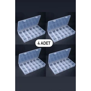4 Adet 18 Bölmeli Şeffaf Kolye Yüzük Takı Kutusu Organizer Düzenleyici Kutu