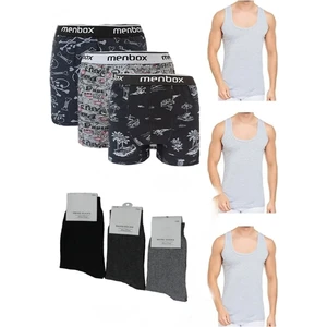 Toplam 9 Parça Atlet - Boxer - Çorap Takımı 3 Boxer 3 Atlet 3 Çorap