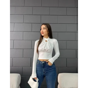 Defile Giyim Yaka Detaylı Crop Sandy Bluz