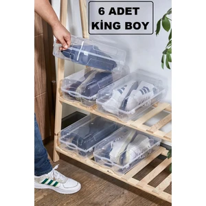 6 Adet Erkek Ayakkabı Kutusu - Saklama Kutusu Ayakkabı Düzenleyici King Boy