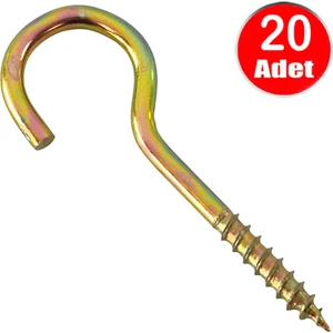 Alet Çantam Piton 20 x 80 Çengel 5 cm Vidalı Askı Eğri Se Demir Duy Kanca - 20 Adet