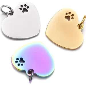 Kişiye Özel Kalp Model Patili Çelik Kedi Köpek Künyesi