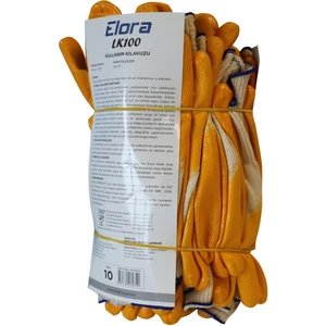 Elora Nitril Pmk LK100 Örme Beyaz-Sarı 12li Paket