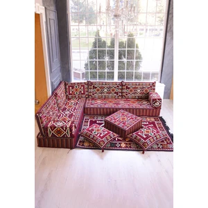 Bakırözü Home Şark Köşesi Takımı Bordo  Anadolu Modeli 13 Parça (20  cm  Minder Kalınlığı)