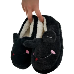 Kışlık Kadın Panduf Ev Ayakkabısı | Kurbağa Figürlü | Kaydırmaz Taban Siyah