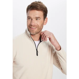 Erkek Dik Yaka Tüylenme Yapmayan Soğuk Geçirmez Standart Fit Rahat Kesim Bej Polar Sweatshirt