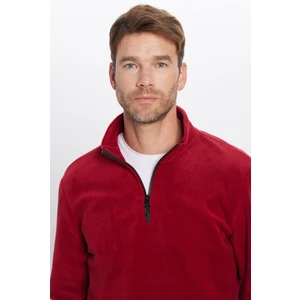Erkek Dik Yaka Tüylenme Yapmayan Soğuk Geçirmez Standart Fit Rahat Kesim Polar Bordo Sweatshirt