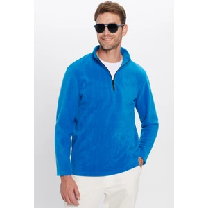 Unisex Standart Fit Anti-pilling Tüylenme Yapmayan Soğuk Geçirmez Sax Mavi Dik Bato Yaka Polar Sweatshirt