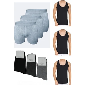 Toplam 9 Parça Atlet - Boxer - Çorap Takımı 3 Boxer 3 Atlet 3 Çorap