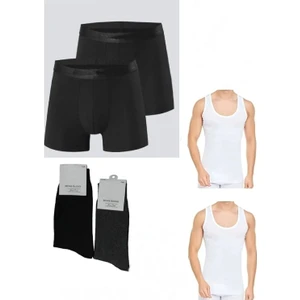 Oska Atlet - Boxer - Çorap Takımı 2 Boxer 2 Atlet 2 Çorap Toplam 6 Parça Ekonomik Iç Çamaşır Seti