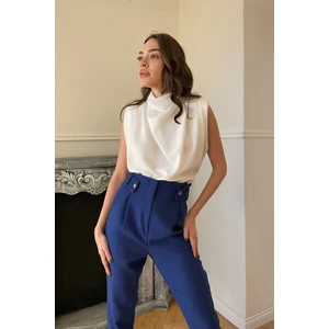 Omuz Vatkalı Bluz- Beyaz