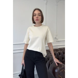 Kısa Kol Orijinal Basic Tshırt- Krem