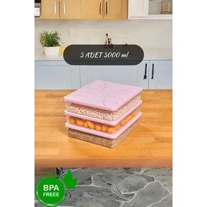 Saklama Kabı Silikon Kapak 3 Adet 3 Litre Pudra Pembe Dondurucu Kabı