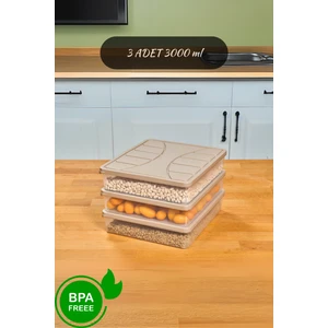 Saklama Kabı Silikon Kapak 3 Adet 3 Litre Kum Beji Dondurucu Kabı