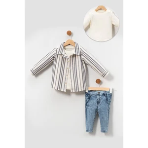 Yumuşak Doku Pamuklu Çizgi Detay Gömlekli Erkek Bebek Takım