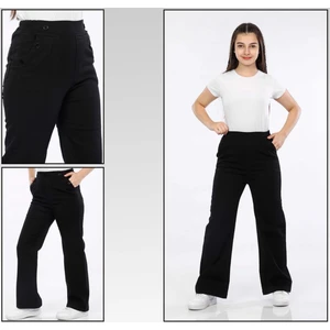 Modi Clas % 98 Pamuk-Gabardin Kumaş-Siyah-Lacivert Renk-Yarım Lastikli-Ön Çift Düğmeli-Bol Paça-Kız Çocuk Pantolonu